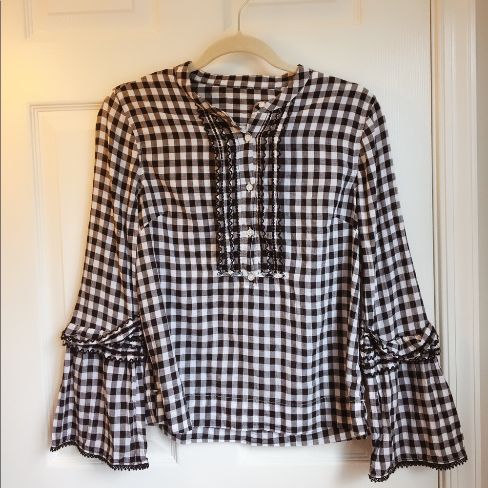 J Crew Gingham long sleeve top